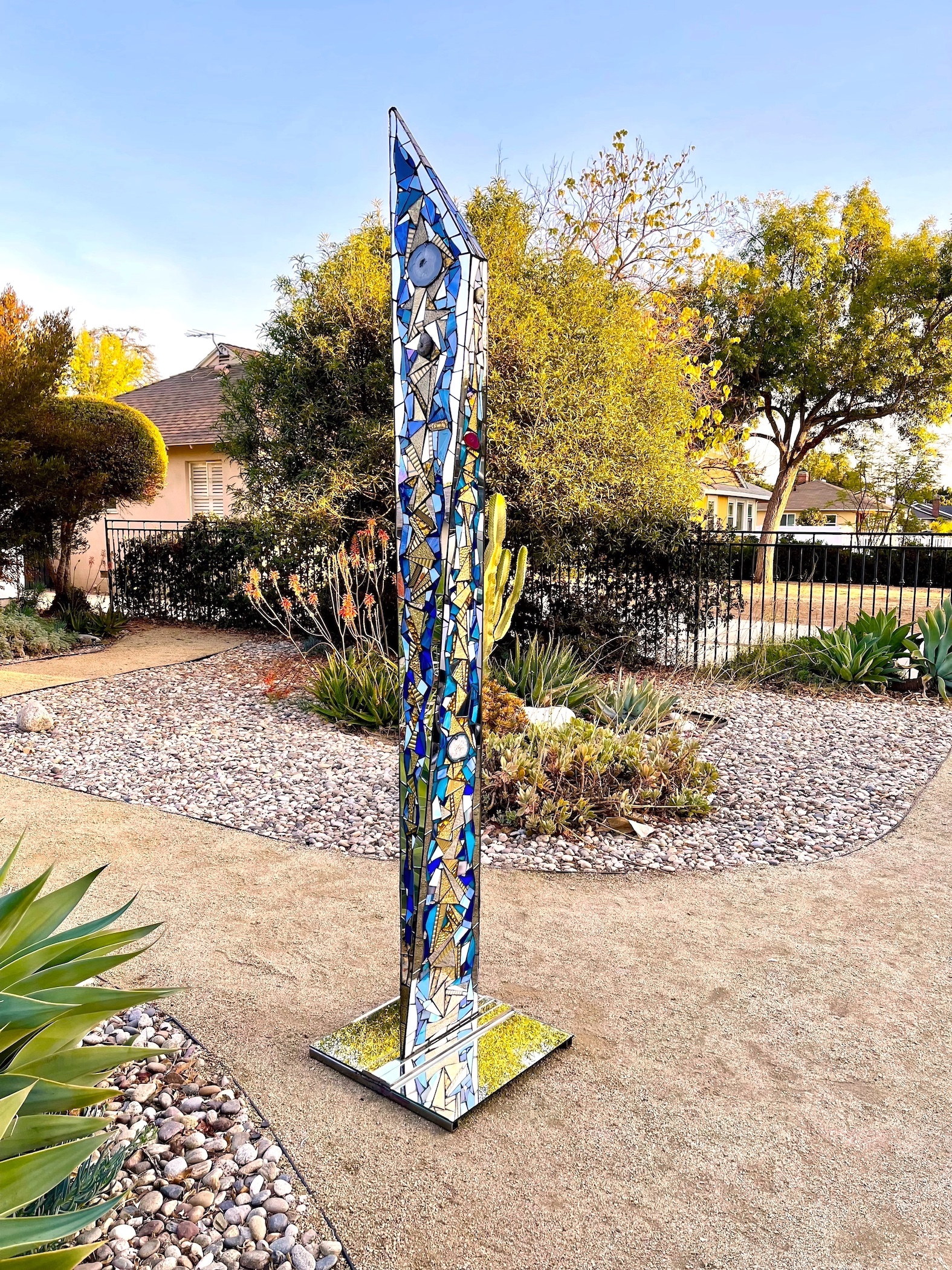 charles sherman gold rush 2021 welded steel glass mosaic agates ammonite fossils 96 x 12 x 12